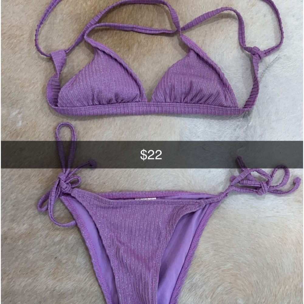 Purple sparkle bikini top and bottom. $22 both size XS